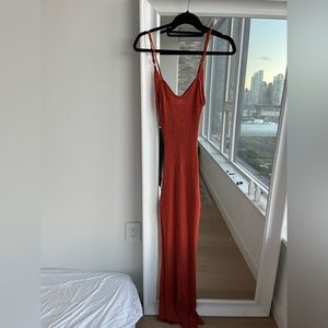 Flook Burnt Orange Knit Maxi Dress with Side Slit